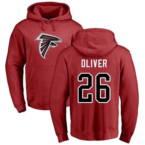 Atlanta Falcons Men Red Isaiah Oliver Name And Number Logo NFL Football #26 Pullover Hoodie Sweatshirts